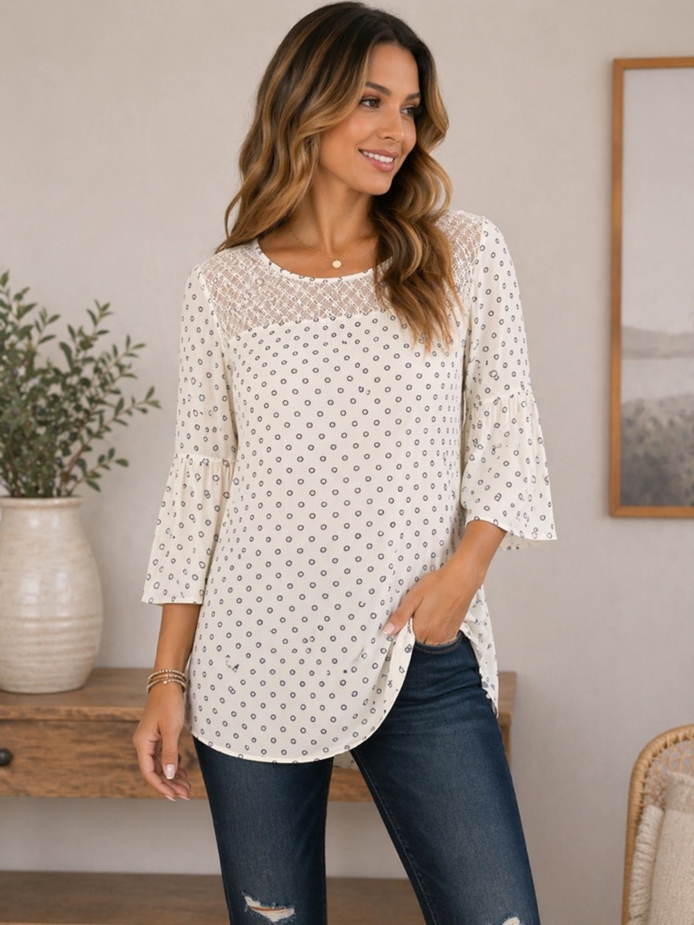 ✨🤍 Van Heusen Polka Dot Blouse – Classic with a Feminine Twist 🤍✨